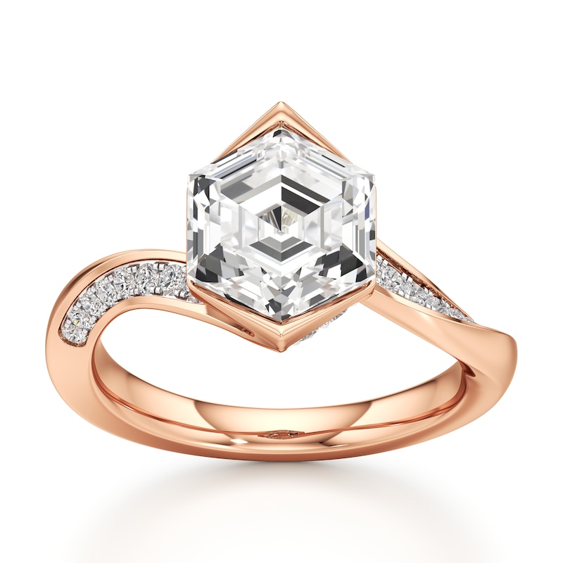 Main Image 1 of J'Lure Hexagon Step-Cut Lab-Created Diamond Bypass Engagement Ring 3-1/4 ct tw 18K Rose Gold