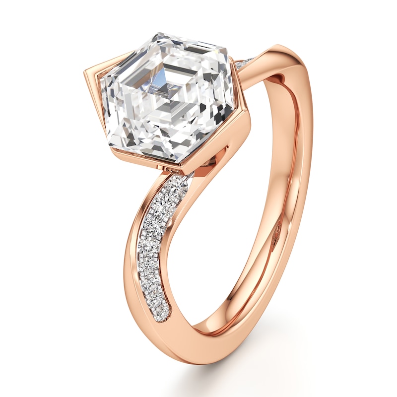 Main Image 4 of J'Lure Hexagon Step-Cut Lab-Created Diamond Bypass Engagement Ring 3-1/4 ct tw 18K Rose Gold
