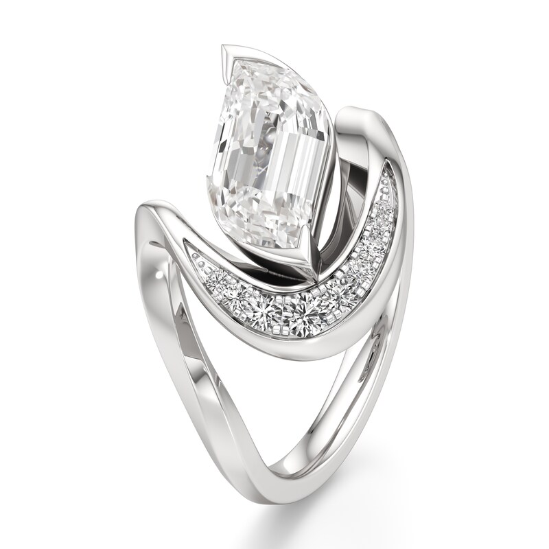 Main Image 4 of J'Lure Leaf Step-Cut Lab-Grown Diamond Engagement Ring 2 ct tw 18K White Gold