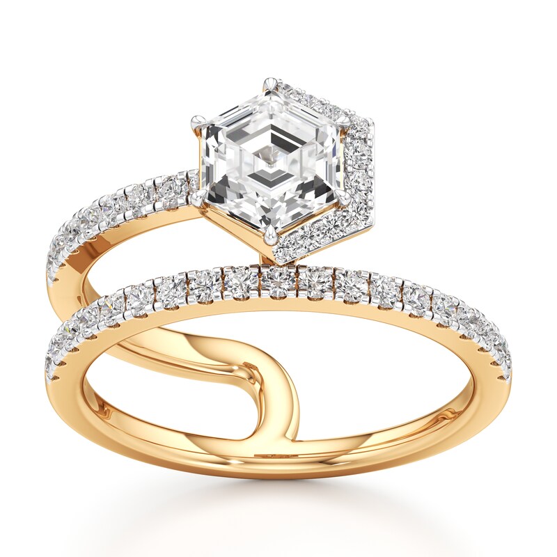 Main Image 1 of J'Lure Hexagon Step-Cut Lab-Created Diamond Spiral Engagement Ring 1-3/8 ct tw 18K Yellow Gold