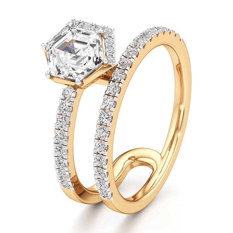 Main Image 4 of J'Lure Hexagon Step-Cut Lab-Created Diamond Spiral Engagement Ring 1-3/8 ct tw 18K Yellow Gold