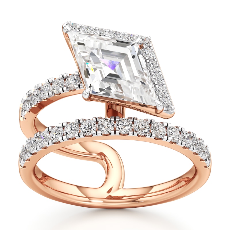 Main Image 1 of J'Lure Lozenge Step-Cut Lab-Grown Diamond Spiral Engagement Ring 2-5/8 ct tw 18K Rose Gold