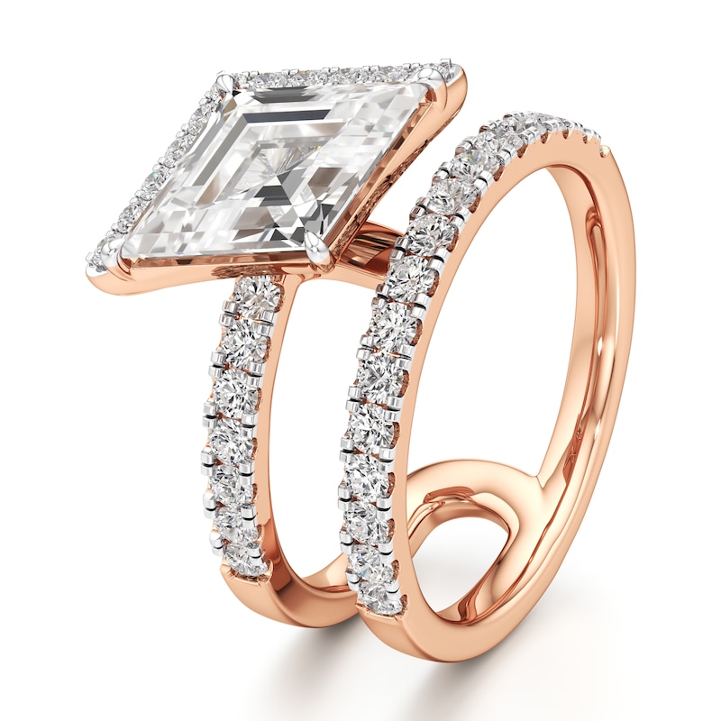 Main Image 4 of J'Lure Lozenge Step-Cut Lab-Grown Diamond Spiral Engagement Ring 2-5/8 ct tw 18K Rose Gold