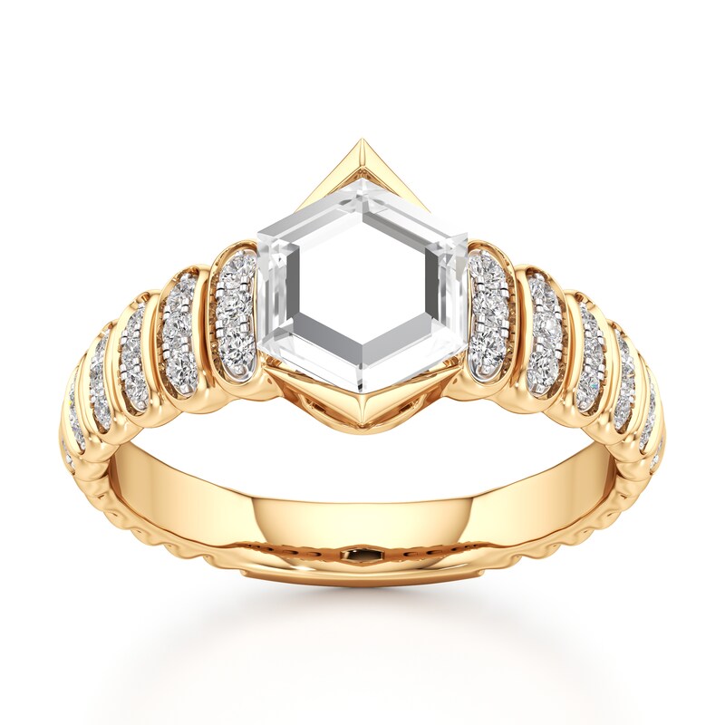 Main Image 1 of J'Lure Hexagon Portrait-Cut Lab-Grown Diamond Engagement Ring 1-1/5 ct tw 18K Yellow Gold