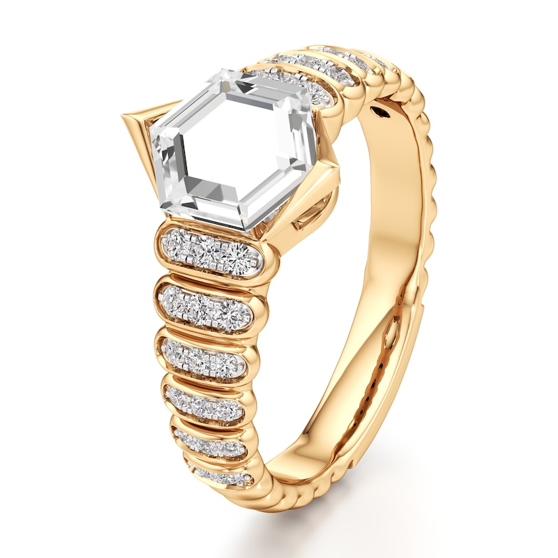 Main Image 4 of J'Lure Hexagon Portrait-Cut Lab-Grown Diamond Engagement Ring 1-1/5 ct tw 18K Yellow Gold