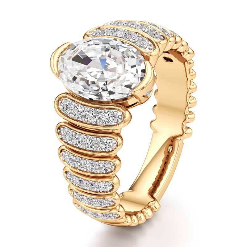 Main Image 4 of J'Lure Oval Step-Cut Lab-Created Diamond Engagement Ring 2-3/8 ct tw 18K Yellow Gold