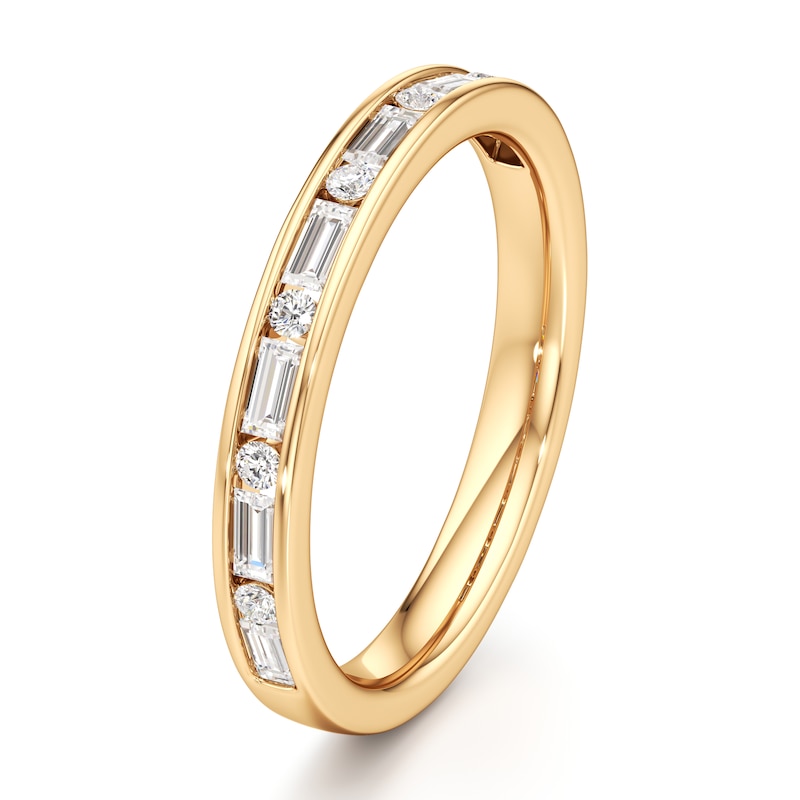 Main Image 4 of J'Lure Baguette & Round-Cut Lab-Created Diamond Wedding Band 3/8 ct tw 18K Yellow Gold