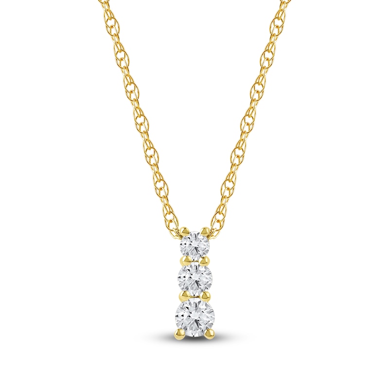 Main Image 1 of Lab-Grown Diamond Graduated Three-Stone Drop Necklace 1/4 ct tw 14K Yellow Gold 18"