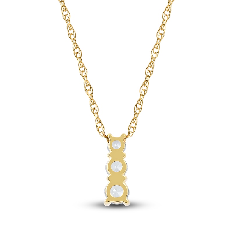 Main Image 3 of Lab-Grown Diamond Graduated Three-Stone Drop Necklace 1/4 ct tw 14K Yellow Gold 18"
