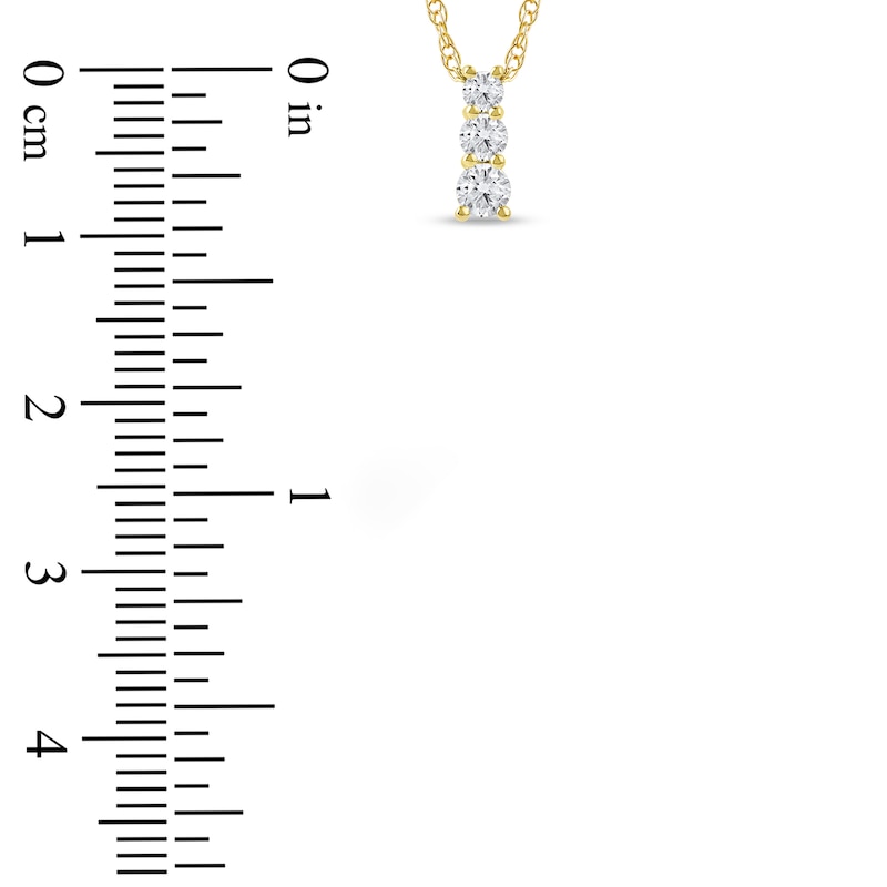 Main Image 4 of Lab-Grown Diamond Graduated Three-Stone Drop Necklace 1/4 ct tw 14K Yellow Gold 18"
