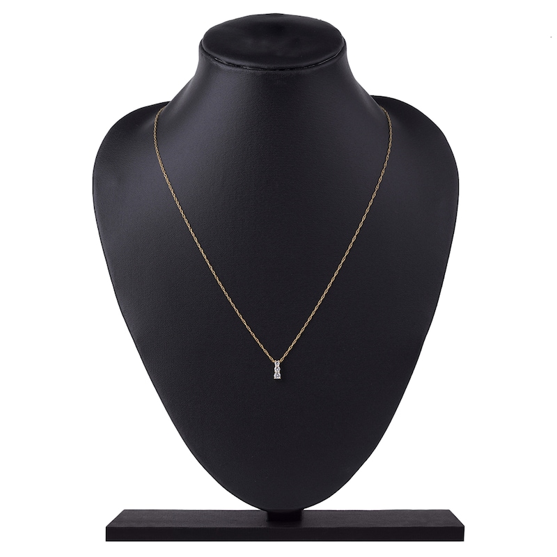 Main Image 5 of Lab-Grown Diamond Graduated Three-Stone Drop Necklace 1/4 ct tw 14K Yellow Gold 18"