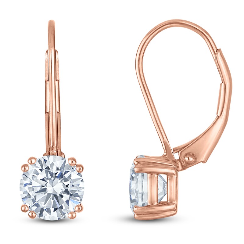 Main Image 1 of Round-Cut Lab-Grown Diamond Solitaire Drop Earrings 2 ct tw 14K Rose Gold (SI2/F)