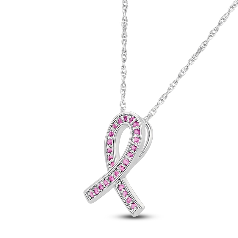 Main Image 2 of Pink Lab-Created Sapphire Ribbon Necklace Sterling Silver 18"