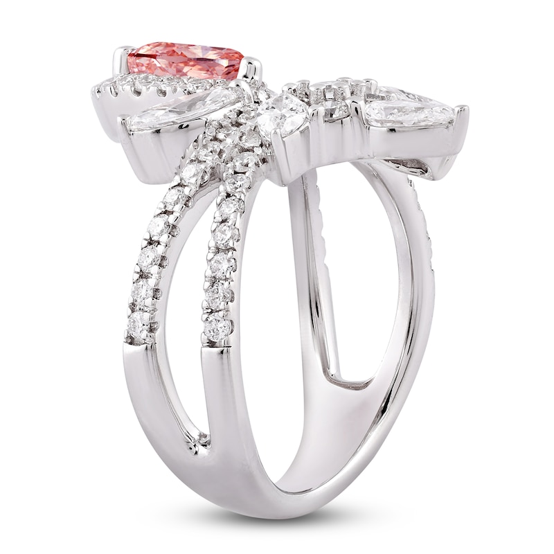 Main Image 2 of Pear-Shaped Pink Lab-Grown Diamond & White Lab-Grown Diamond Ring 3 ct tw 14K White Gold