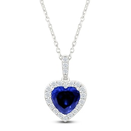 Heart-Shaped Blue Lab-Created Sapphire & White Lab-Created Sapphire Necklace Sterling Silver 18"