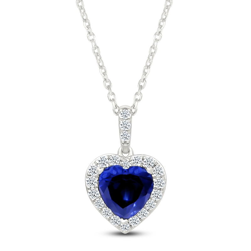 Main Image 1 of Heart-Shaped Blue Lab-Created Sapphire & White Lab-Created Sapphire Necklace Sterling Silver 18"