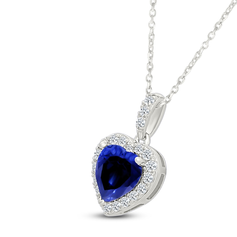 Main Image 2 of Heart-Shaped Blue Lab-Created Sapphire & White Lab-Created Sapphire Necklace Sterling Silver 18"