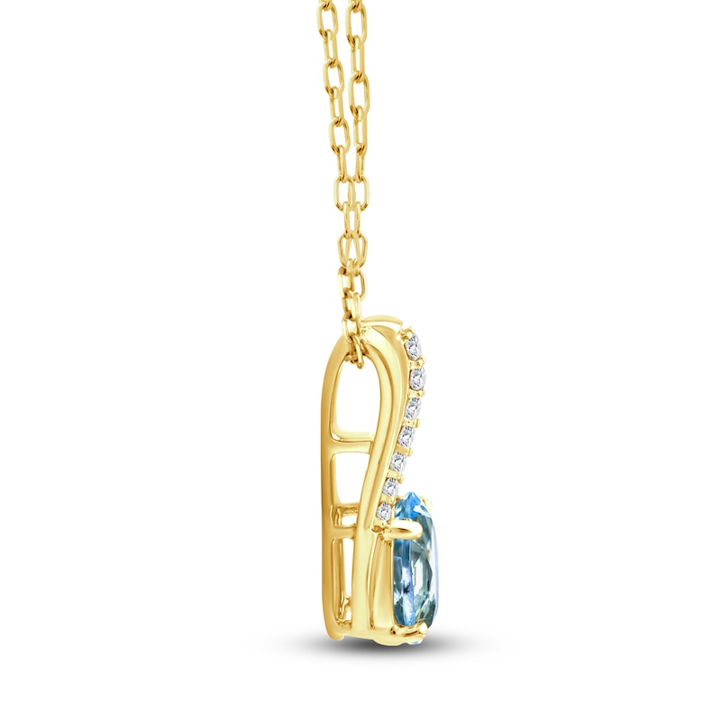 Main Image 2 of Oval-Cut Natural Aquamarine & Diamond Necklace 1/20 ct tw 10K Yellow Gold 18"