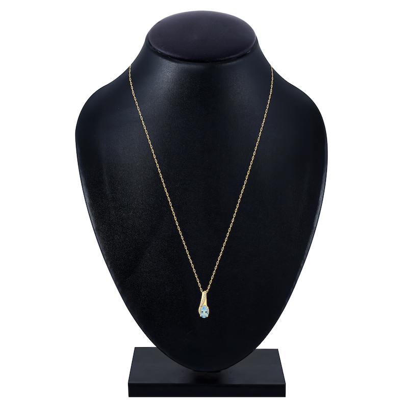 Main Image 3 of Oval-Cut Natural Aquamarine & Diamond Necklace 1/20 ct tw 10K Yellow Gold 18"
