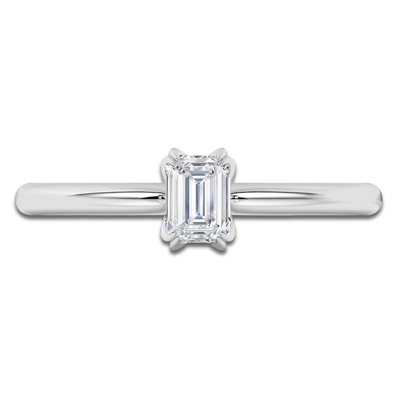 Main Image 3 of Certified Emerald-Cut Diamond Solitaire Engagement Ring 1/2 ct tw 14K White Gold (I1/I)