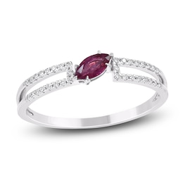 Marquise-Cut Natural Ruby & Diamond Ring 1/10 ct tw 14K White Gold