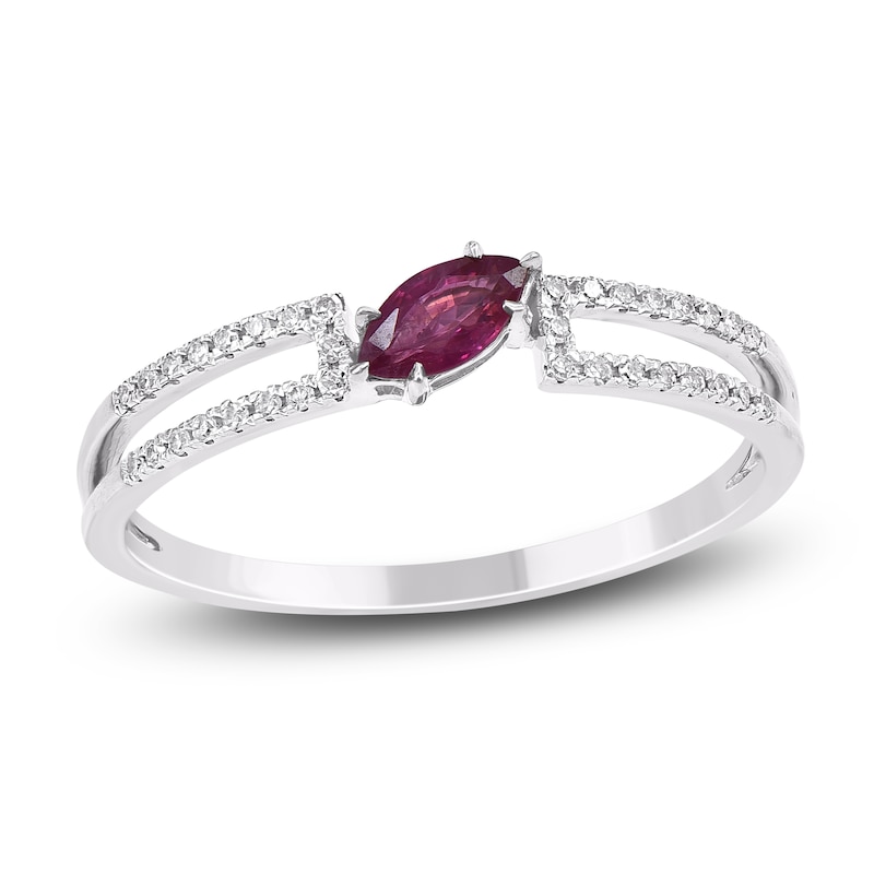 Main Image 1 of Marquise-Cut Natural Ruby & Diamond Ring 1/10 ct tw 14K White Gold