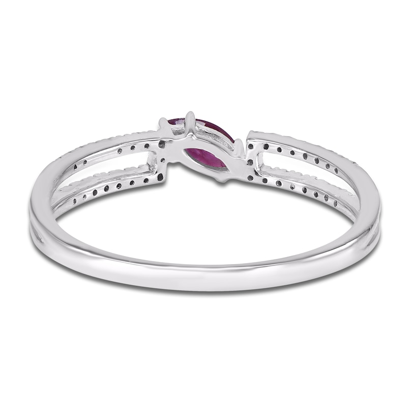 Main Image 3 of Marquise-Cut Natural Ruby & Diamond Ring 1/10 ct tw 14K White Gold