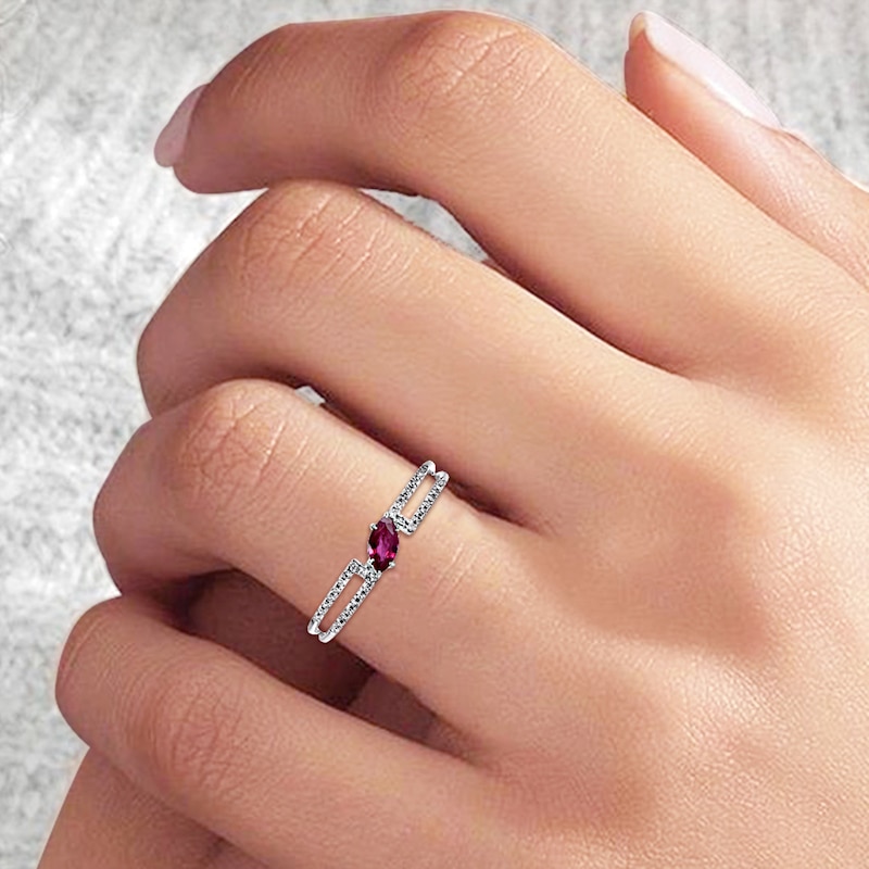 Main Image 4 of Marquise-Cut Natural Ruby & Diamond Ring 1/10 ct tw 14K White Gold