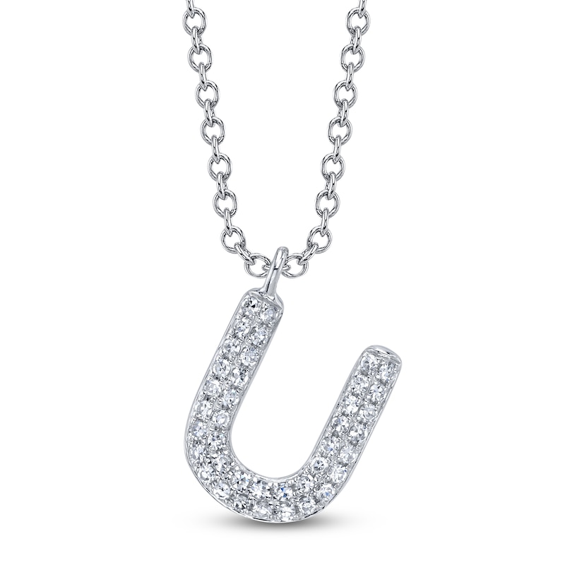 Main Image 1 of Shy Creation Diamond Letter U Pavé Necklace 1/15 ct tw 14K White Gold 18" SC55028331-U