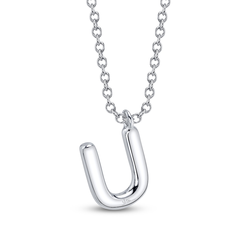 Main Image 3 of Shy Creation Diamond Letter U Pavé Necklace 1/15 ct tw 14K White Gold 18" SC55028331-U
