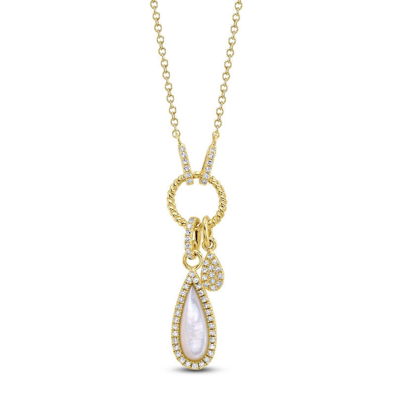 Main Image 1 of Shy Creation Natural Mother-of-Pearl & Diamond Teardrop Necklace 1/8 ct tw 14K Yellow Gold 18" SC55028258