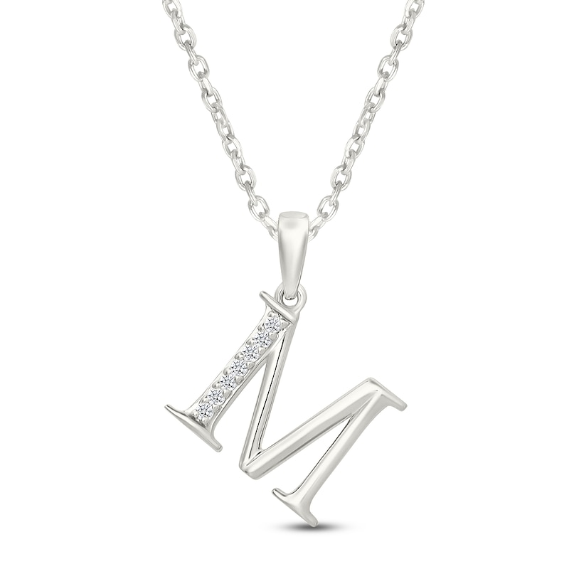 Main Image 1 of Diamond Initial M Necklace 1/20 ct tw 10K White Gold 18"