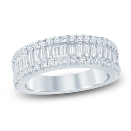 Baguette & Round-Cut Lab-Grown Diamond Anniversary Ring 1-1/2 ct tw 14K White Gold