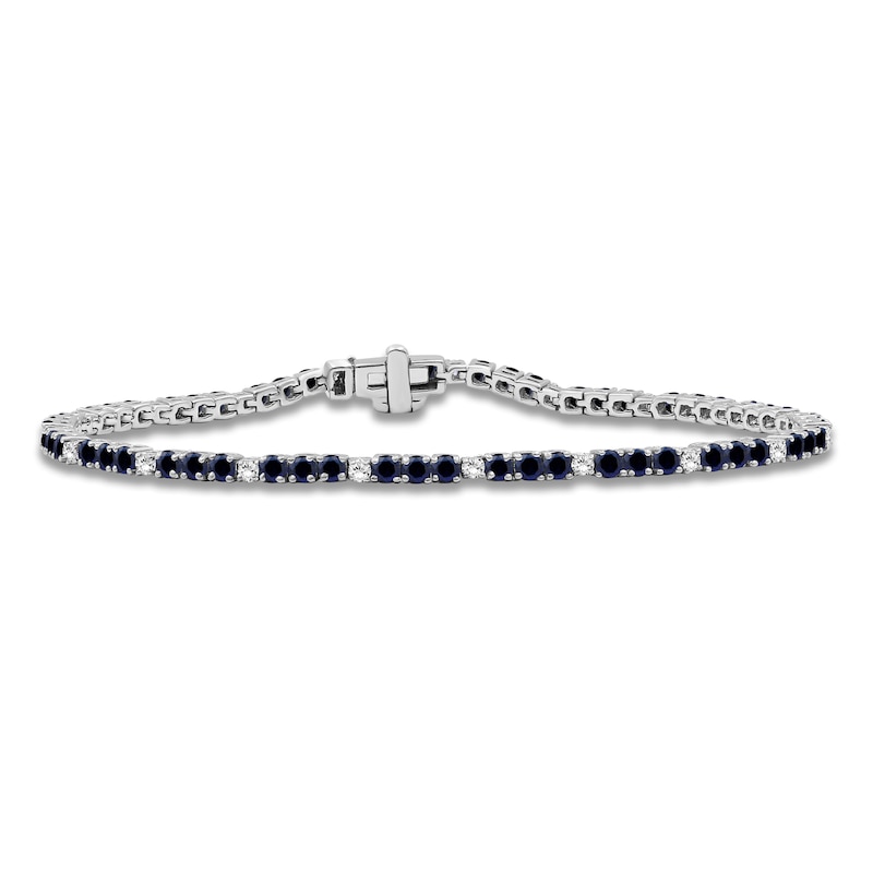 Main Image 1 of Blue Lab-Created Sapphire & White Lab-Created Sapphire Line Bracelet Sterling Silver 7.5"