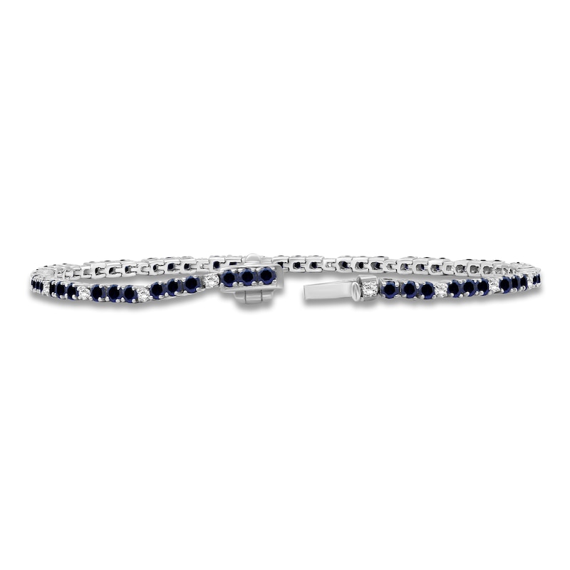 Main Image 2 of Blue Lab-Created Sapphire & White Lab-Created Sapphire Line Bracelet Sterling Silver 7.5"