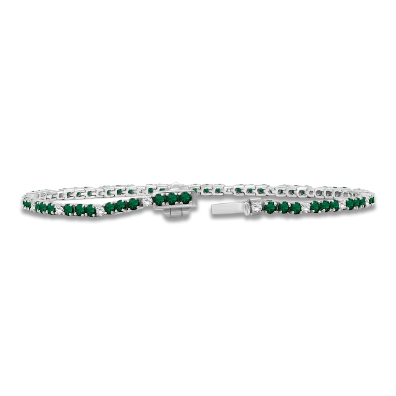 Main Image 2 of Lab-Created Emerald & White Lab-Created Sapphire Line Bracelet Sterling Silver 7.5"