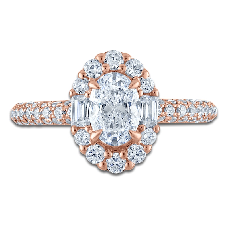 Main Image 3 of Vera Wang VOW Oval-Cut Diamond Halo Engagement Ring 1-1/2 ct tw 14K Rose Gold
