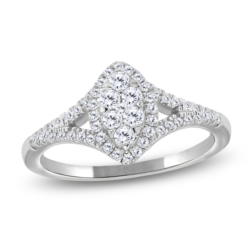 Main Image 1 of Multi-Diamond Marquise Halo Promise Ring 1/4 ct tw 10K White Gold