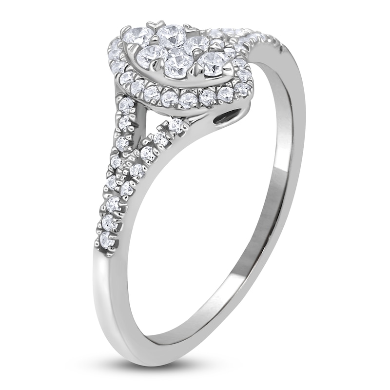 Main Image 2 of Multi-Diamond Marquise Halo Promise Ring 1/4 ct tw 10K White Gold