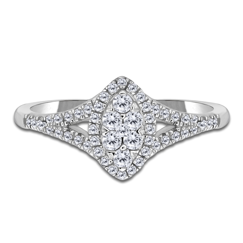 Main Image 3 of Multi-Diamond Marquise Halo Promise Ring 1/4 ct tw 10K White Gold