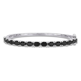 Oval-Cut Natural Black Sapphire Bangle Bracelet Sterling Silver 7.5"