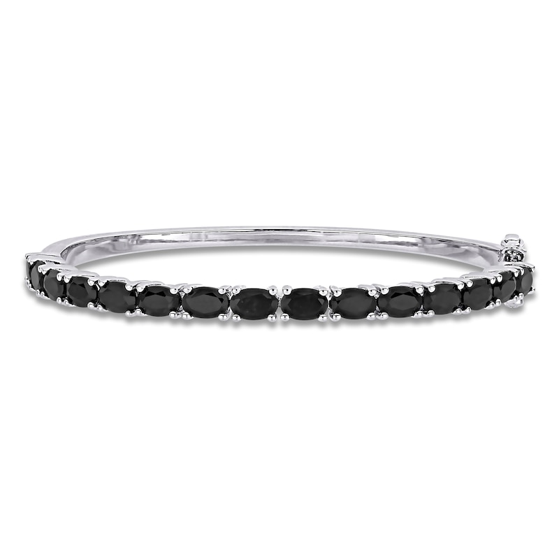 Main Image 1 of Oval-Cut Natural Black Sapphire Bangle Bracelet Sterling Silver 7.5"