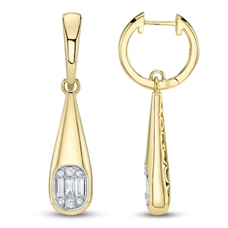 Shy ICON Lumeria Baguette & Round-Cut Multi-Diamond Drop Hoop Earrings 1/3 ct tw 14K Yellow Gold B22001051V3