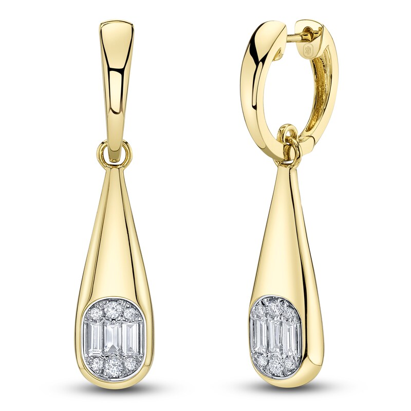 Main Image 2 of Shy ICON Lumeria Baguette & Round-Cut Multi-Diamond Drop Hoop Earrings 1/3 ct tw 14K Yellow Gold
