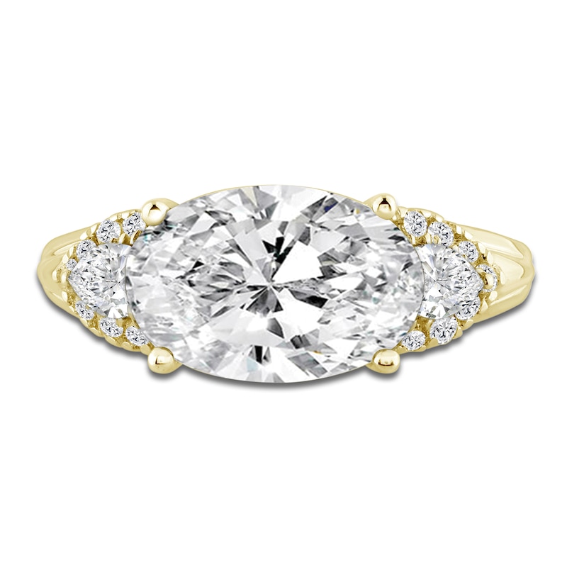 Main Image 3 of Oval-Cut Lab-Grown Diamond East-West Engagement Ring 3-3/4 ct tw 14K Yellow Gold