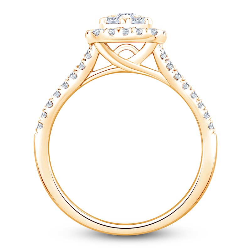 Main Image 2 of Certified Multi-Diamond Cushion Halo Engagement Ring 1 ct tw 14K Yellow Gold