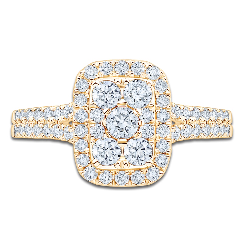 Main Image 3 of Certified Multi-Diamond Cushion Halo Engagement Ring 1 ct tw 14K Yellow Gold