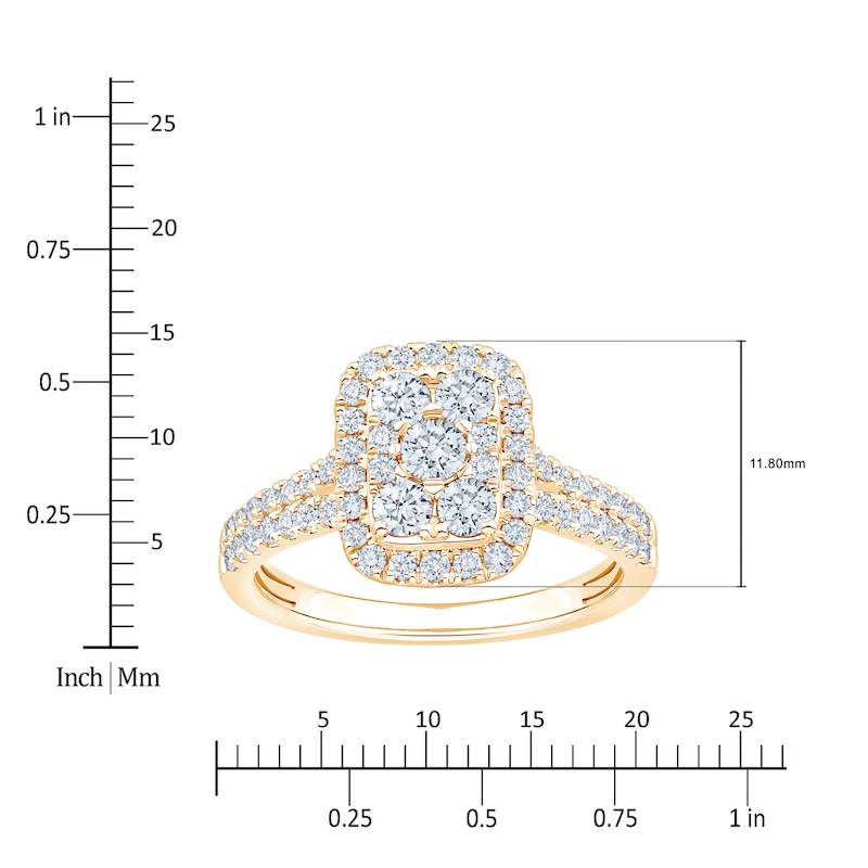 Main Image 4 of Certified Multi-Diamond Cushion Halo Engagement Ring 1 ct tw 14K Yellow Gold