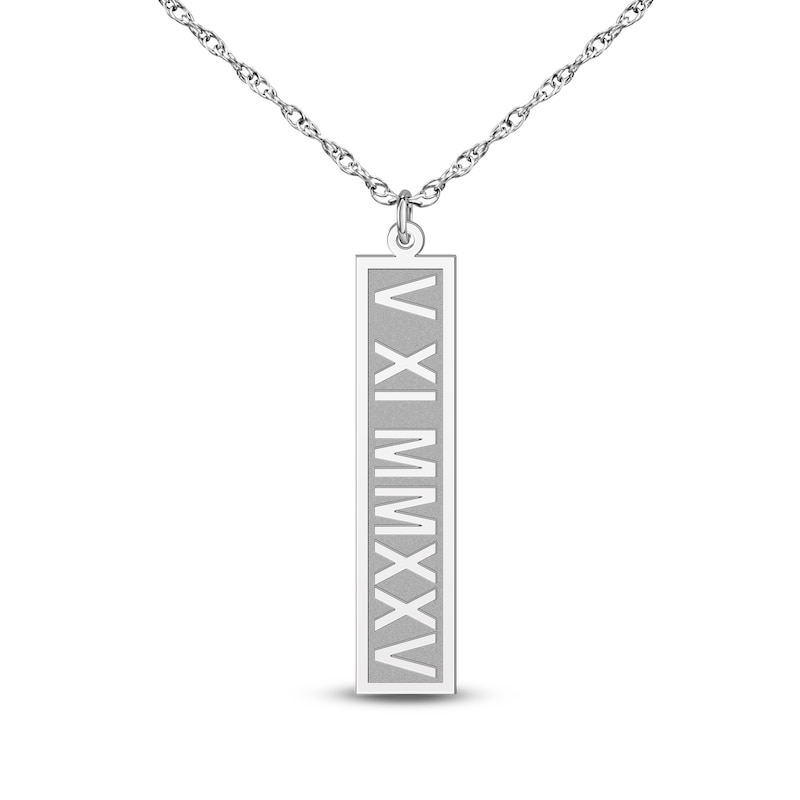 Main Image 1 of Roman Numeral Date Vertical Tag Necklace Sterling Silver 18"