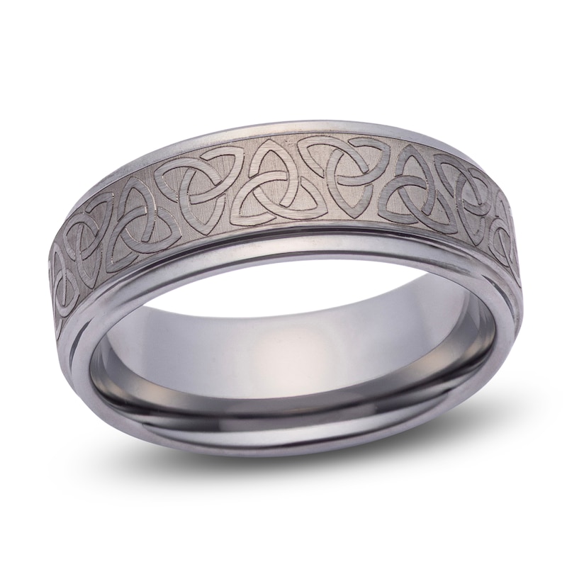 Main Image 1 of Men's Celtic Knot Engraved Satin Finish Wedding Band Tungsten Carbide 8mm